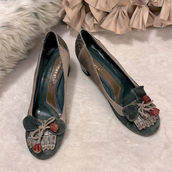 Block Heel Suede Leather Pump Slip On Shoes Sz 7 - Picture 2 of 13